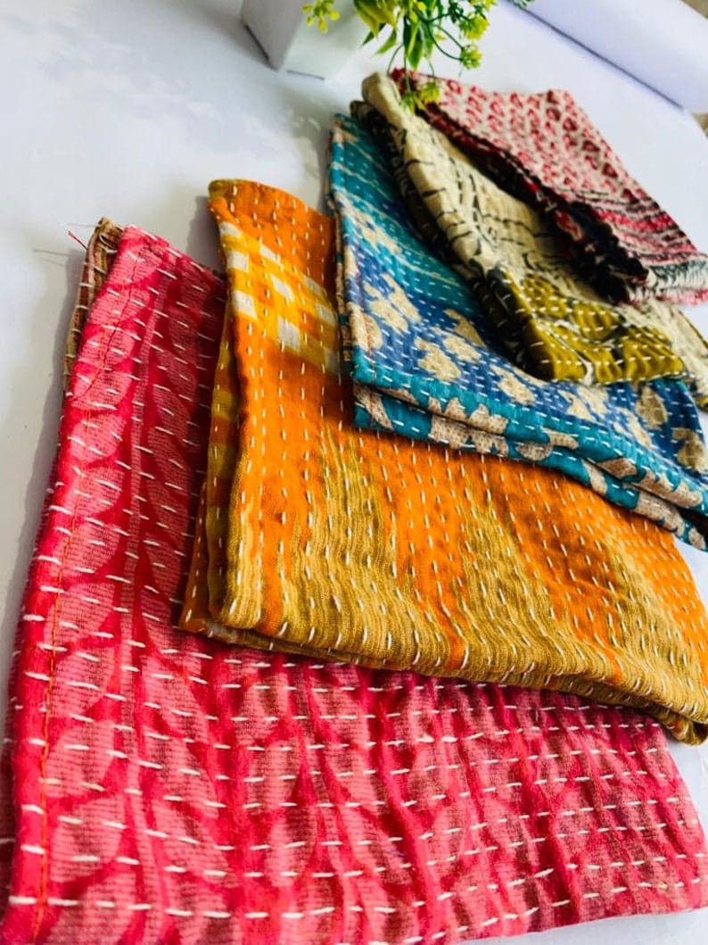 Cloth Cotton Kantha Napkins Set of 6 Different Prints / Boho Etsy
