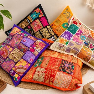Cojín bohemio - almohada india colorida, funda de almohada decorativa - funda de almohada boho - cojín decorativo de patchwork