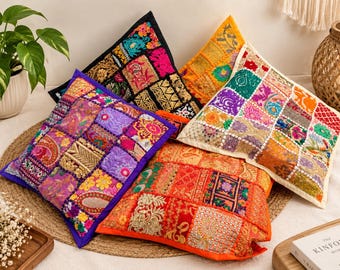 Bohemian cushion - Indian pillow colorful, decorative pillowcase - boho pillows  cover - patchwork throw pillow
