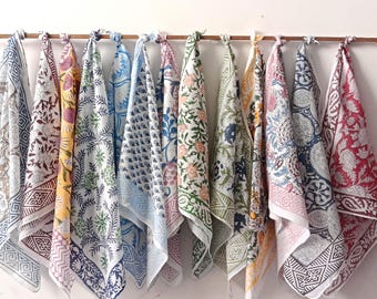 Set of 10 Organic Cotton Bandana Scarf, Vintage Boho Block Print Bandanas Neck Wrap