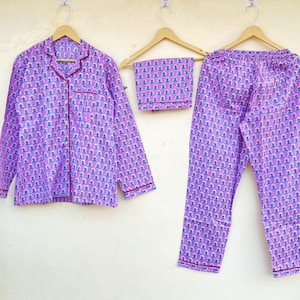 Indian PJ Set,100% Cotton Block Print Pajama Set, Night Wear, Bridesmaid Pajama Set, Womens pajamas Set Cotton Pants Shirt sets,Gift For Mom
