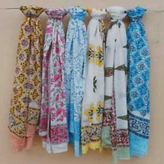 50 Pic Lot Indian Hand Block Print Scarves Cotton… - image 4