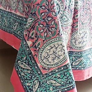 100% Cotton Tablecloth Indian Block Printed Table Cover With Napkins Square/ Rectangle Tablecloths /Round Table Cover Custom Size Tablecloth
