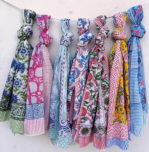 50 Pic Lot Indian Hand Block Print Scarves Cotton… - image 1