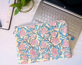 Bohemian Laptop Sleeve Handmade Block Print Macbook Cover, Laptop Case, ipad Pouch Bag, Tablet Protector, Cotton Quilted Laptop Sleeves