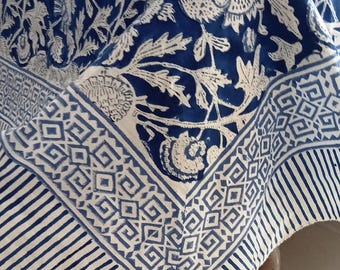 Indiaas tafelkleed met blokprint, tafelkleed van 100% katoen, tafelkleed met bloemen, vintage tafelkleed, rechthoek/vierkant tafelkleedservetten
