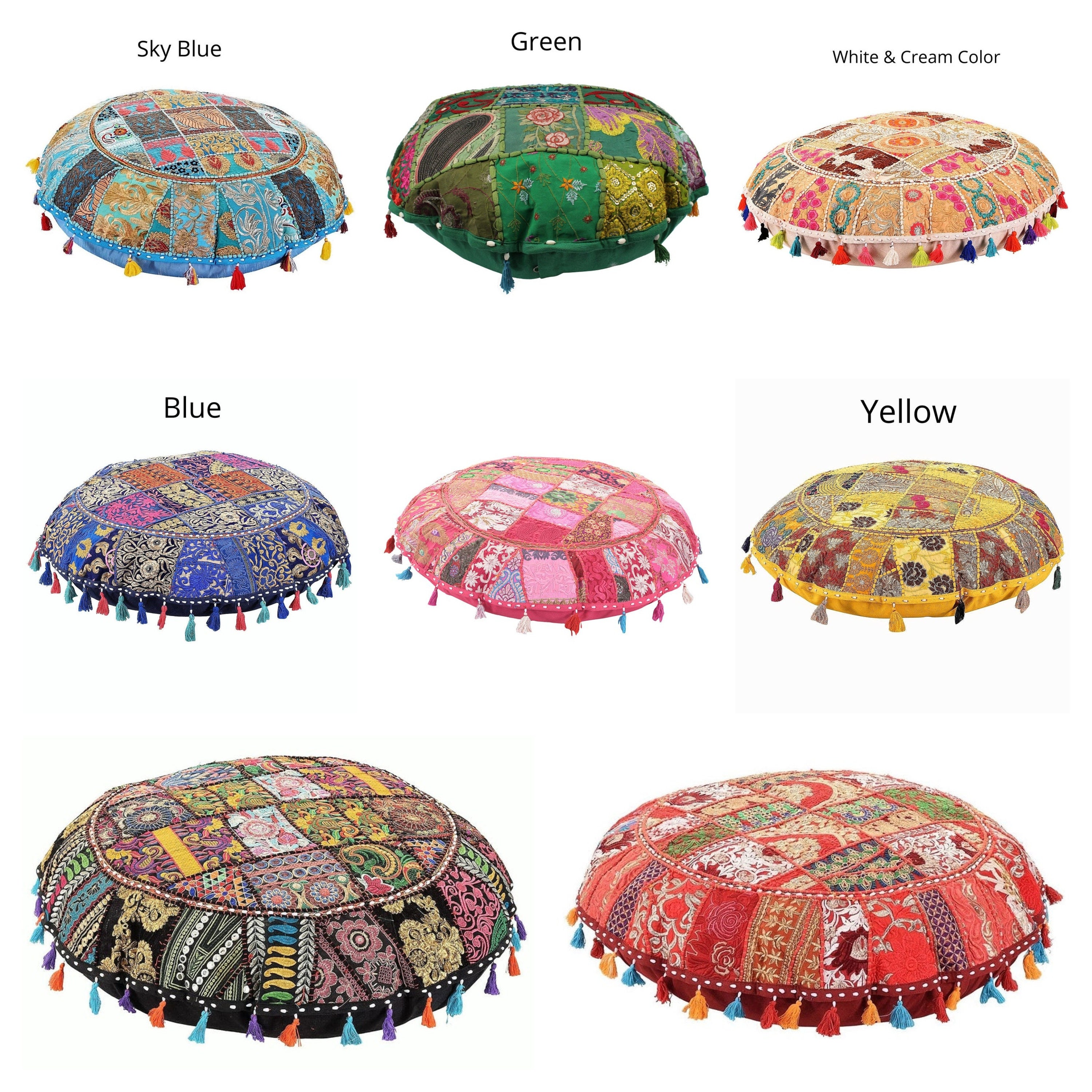 Blue - Khambadiya Patchwork Hand Embroidered Pillow Cover 01