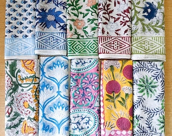 Organic Cotton Bandana Set Of 5, Hand Block Printed Scarf, Neckerchief, Neck Wrap Square