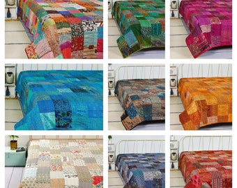 Vintage Handmade Patchwork Quilts Queen Quilts Throw Blanket Bedspread Quilts King Multicolor Bohemian Quilts Quilting Hippie Quilt For Sale