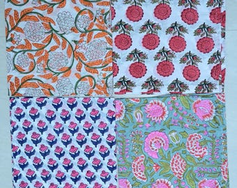 Indian Block print Handkerchief Bohemian Style Floral Hankie Cotton Zero Waste Washable Handmade Hippie Wedding Handkerchiefs, Gift For Her