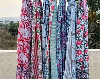 Cotton Indian Hand Block Print Beach Sarongs Soft Voile Fabric Summer Pareo Scarves Handmade