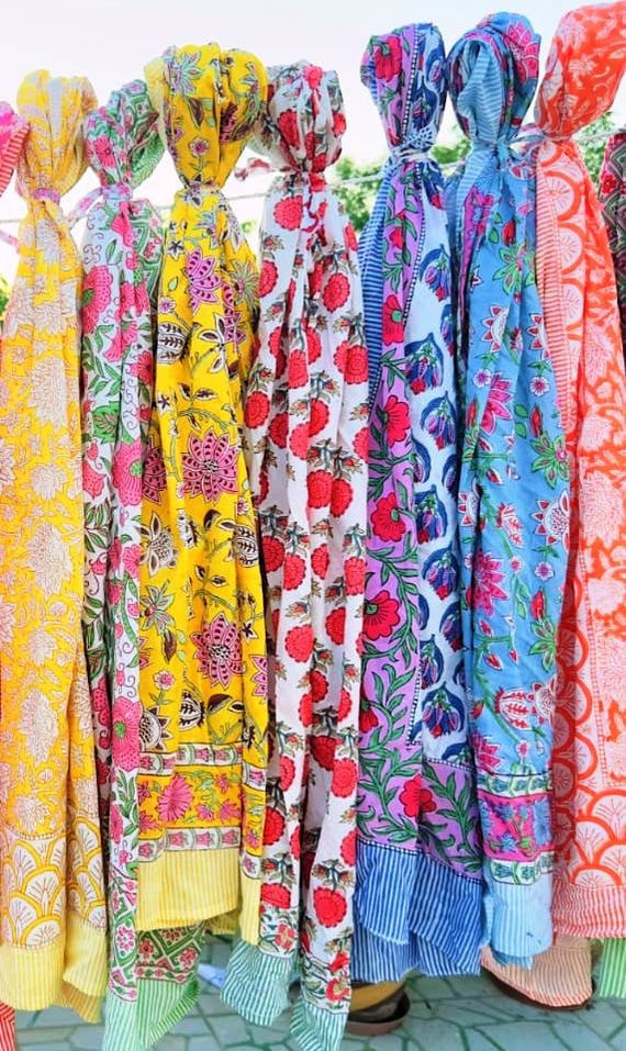 50 Pic Lot Indian Hand Block Print Scarves Cotton… - image 6