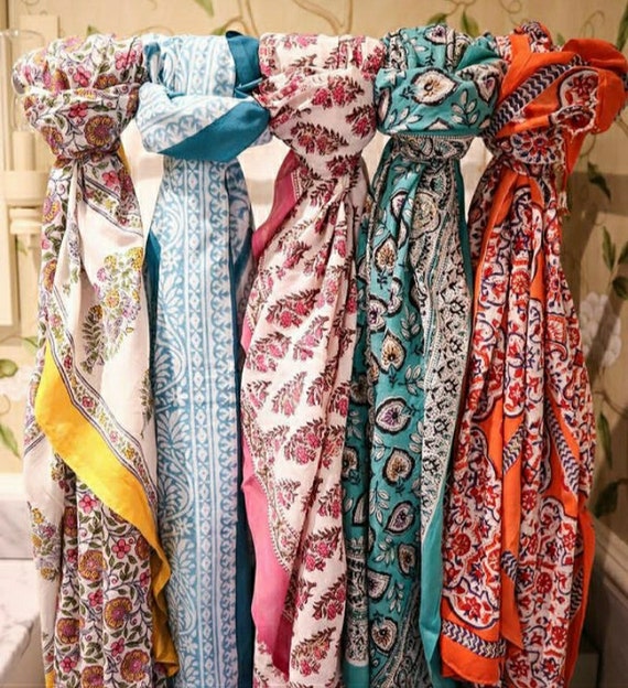 50 Pic Lot Indian Hand Block Print Scarves Cotton… - image 2