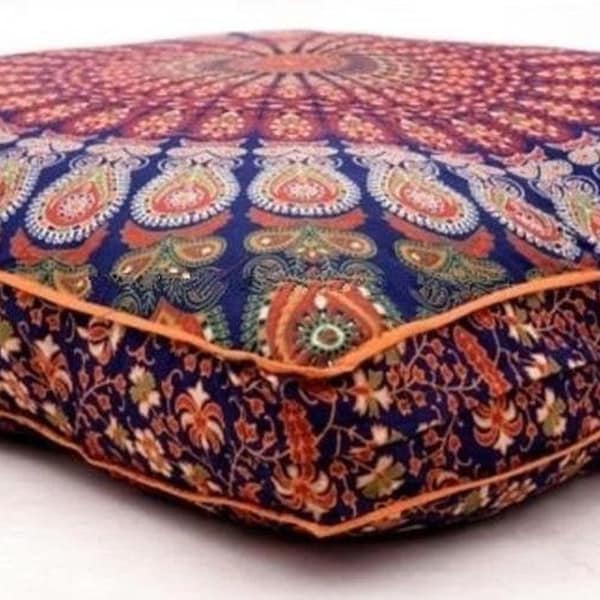 Coussin de méditation, grand coussin Coussin bohème rond Pouf rond Mandala Housse de coussin de sol pour siège rond Taie d'oreiller Décoration de chambre