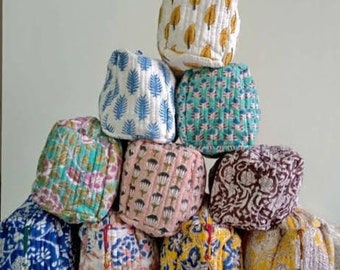 Toilettas van Indiase katoenen blokprint Vintage make-uptas Reistas Make-up tasje, gewatteerde toilettas Boho gewatteerde tas voor cosmetica tas