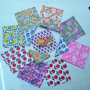 Indian Block print Handkerchief Bohemian Style Floral Hankie Cotton Zero Waste Washable Handmade Hippie Wedding Handkerchiefs, Women Gift