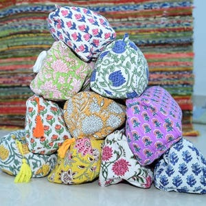 Borsa da toeletta con stampa a blocchi di cotone indiano, borsa da trucco vintage, borsa da viaggio, pochette per il trucco, borsa da lavaggio trapuntata, borsa trapuntata Boho per borsa per cosmetici
