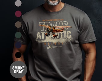 TransAtlantic Flight camiseta Lituanica aniversario camisa retro unisex avión camiseta gráfica vintage camiseta otoño regalo valentía piloto camisa