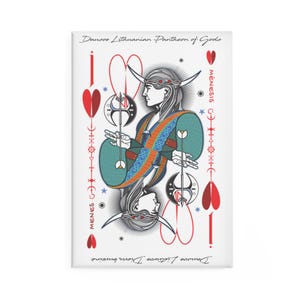 Ímã de geladeira de botão Menes Retângulo Dausos Coleção de cartas de baralho personalizadas Lituano de divindades antigas Mitos ilustrados para presentes