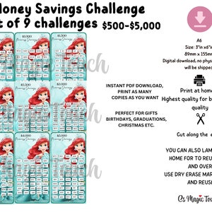 Money Savings Challenge Ariel Printable Challenges|Digital Download| Savings Challenge