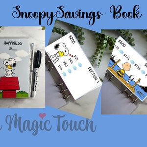 A6 Beagle Snoopy Yearly 12 Section Envelope Savings Booklet|Reusable savings binder|Section savings Binder|Sinking Funds|Dave Ramsey