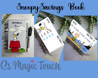 A6 Beagle Snoopy Yearly 12 Section Envelope Savings Booklet|Reusable savings binder|Section savings Binder|Sinking Funds|Dave Ramsey