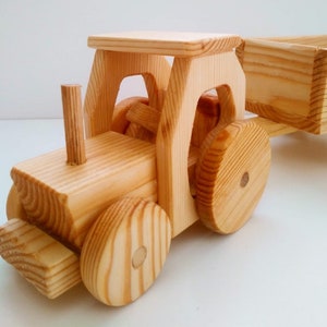 Wooden Tractor Toy | Wooden Tractor & Trailer | Gift For Kids | Wood Miniature Tractor | Farm Vehicle Set