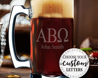 Custom Fraternity Letters Etched Beer Mug | Beer Stein | Fraternity Glassware | Greek Gifts | Personalized Etching | Graduation Gift