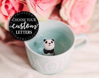 Custom Sorority Letters Peekaboo Panda Mug Teacup | Panda Big Little Gift | Sorority Gift Panda Bear | Panda Bear Cup