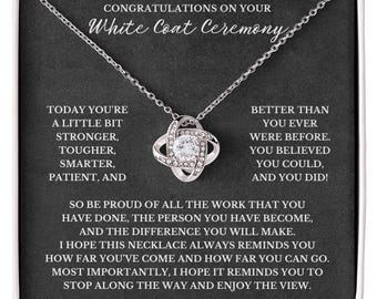 White Coat Ceremony Gift, Necklace Gift for Her with Congratulations Card, Jewelry for Medical Student, Nurse, PA, Pharmacy, Vet School Grad
