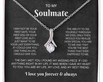 To My Soulmate Gift for Her, Necklace for Wife, Meaningful Girlfriend Birthday Jewelry, Wedding Anniversary Keepsake with Love Message Card