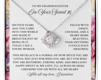 Sweet 16 Gift for Granddaughter, Necklace Gift from Grandma, 16th Birthday Jewelry Gift for Her, Heartfelt Message Card, Keepsake Present