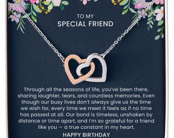 Special Friend Birthday Necklace Gift, Friendship Jewelry Gift for Her, Timeless Bestie Present, Long Distance Bday Card Keepsake