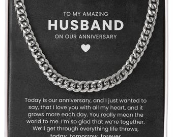 Husband Anniversary Gift, Cuban Link Chain Necklace, Romantic Wedding Anniversary Jewelry Gift for Him