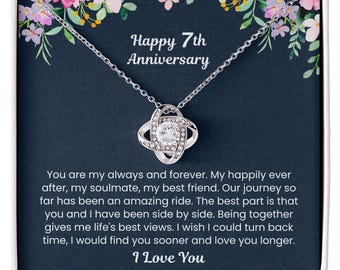 7th Anniversary Gift for Wife, Romantic Seventh Anniversary Necklace, Love Message to her, 7 years Relationship Milestone Jewelry Keepsake