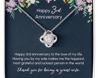 3 year wedding anniversary gift for wife, 3rd anniversary necklace gift for her