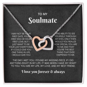 Soulmate Necklace Gift, Anniversary Gift For Wife, Girlfriend Birthday Soulmate Gift, Jewelry Gift For Her,  To My Soulmate Christmas Gift