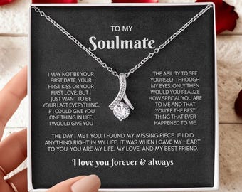 Collar "Para mi alma gemela", regalo de esposo para esposa, regalo romántico de aniversario para ella, joyería de cumpleaños con tarjeta de mensaje de amor.