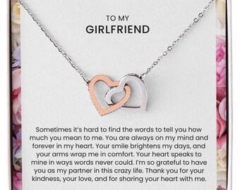 Girlfriend Gift Interlocking Hearts Necklace with Love Card – Romantic Necklace for GF, Anniversary Birthday Jewelry