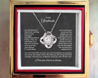 Soulmate necklace gift for her with rotating rose box, Wife Anniversary Gift, Girlfriend birthday present, To my soulmate jewelry keepsake