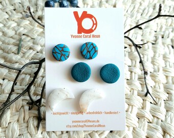 Petrol-Turquoise Earrings Pack made of polymer clay, super lightweight, unique, handmade