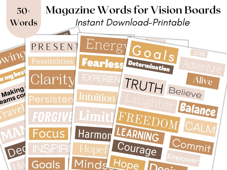 Vision Board Kit, Vision Board Printables, Printable Magazine Words, Vision Board Template