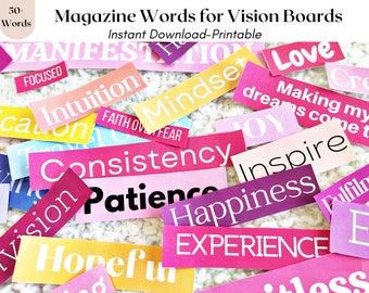 Vision Board Kit, Vision Board Printables, Printable Magazine Words, Vision Board Template, Vision Board