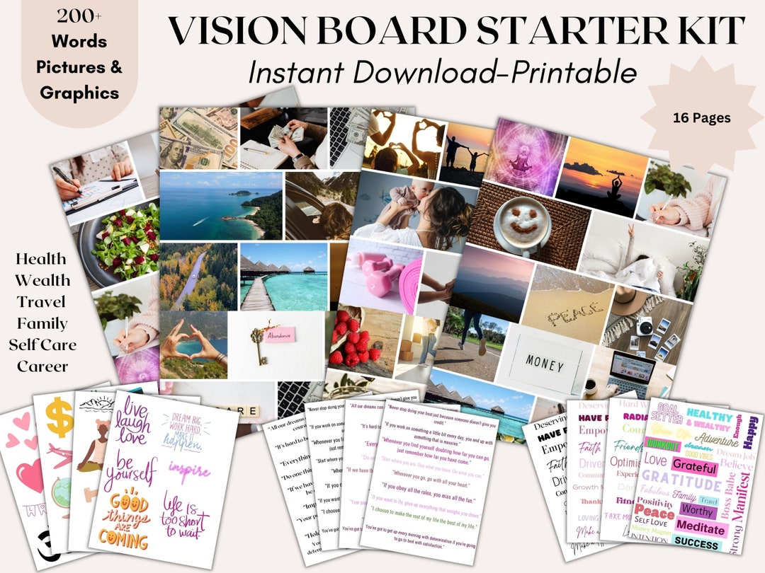 Vision Board Clip Art Book for Boys: Vision Board Kit for Kids Supplies with Pictures, Quotes and Words for Boys to Manifest Their Best Year Ever (