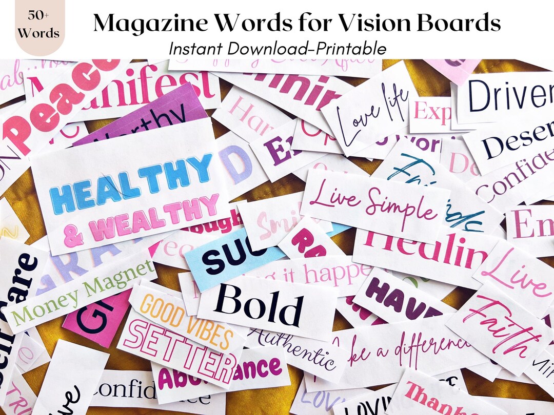 Vision Board Kit, Vision Board Printables, Printable Magazine Words, Vision Board Template
