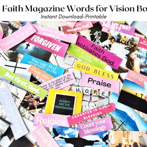 Faith Over Fear Vision Board Kit, Vision Board Printables, Printable Magazine Words, The Lords Prayer, Vision Board