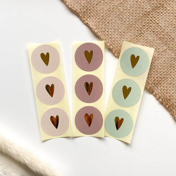 Aufkleber Goldherz taupe/mintgrün/beige 4 cm rund | Aufkleber für Pakete | Aufkleber zum Verpacken | Aufkleber Verpacken | Sticker Geschenke