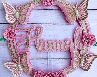 Butterfly Cake Topper , Rose Cake Topper , Birthday Cake Topper , Custom Cake topper, Name Cake Topper
