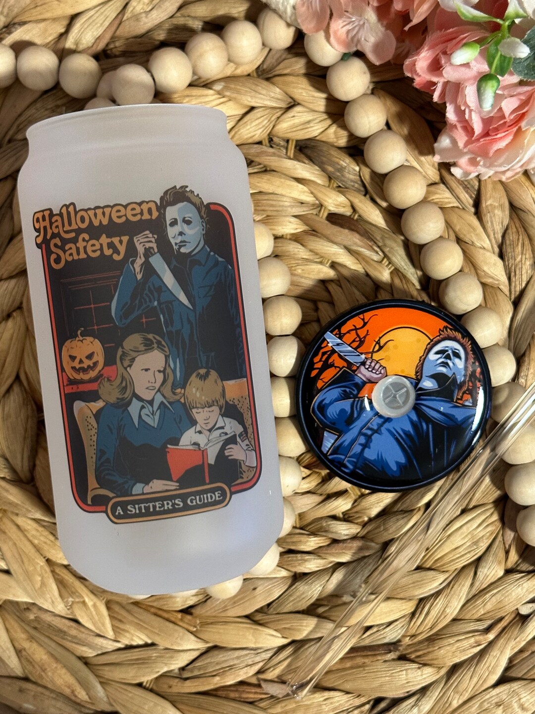 Michael Myers Glass Can Cup, Halloween Glass Can, the Boogeyman