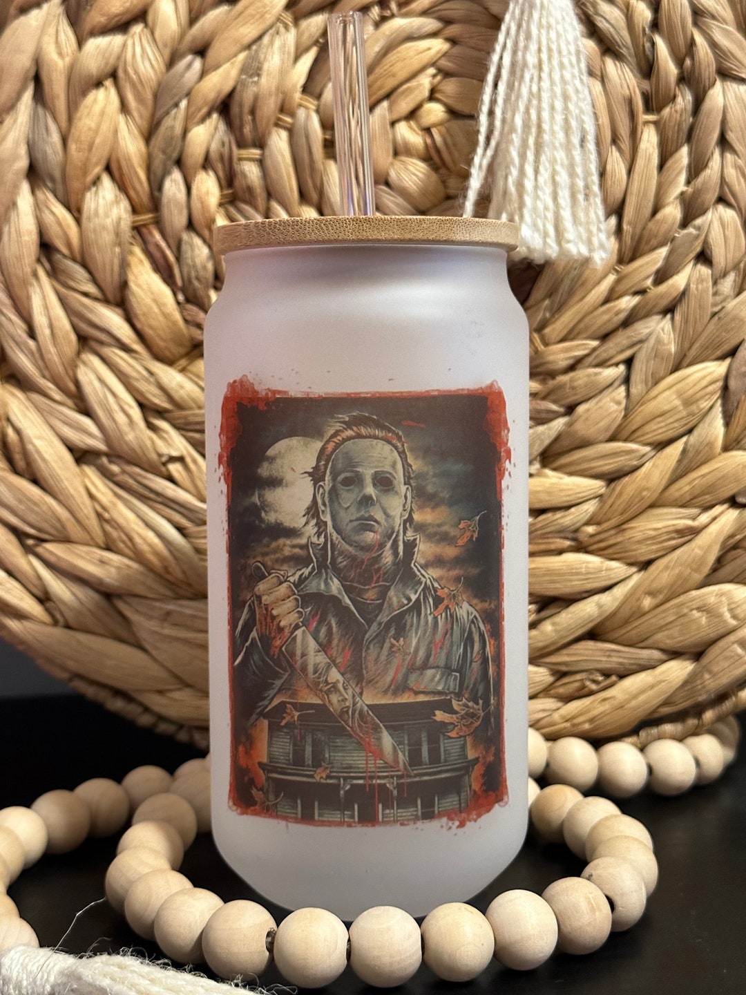 Michael Myers Glass Can Cup Halloween Glass Can the Etsy